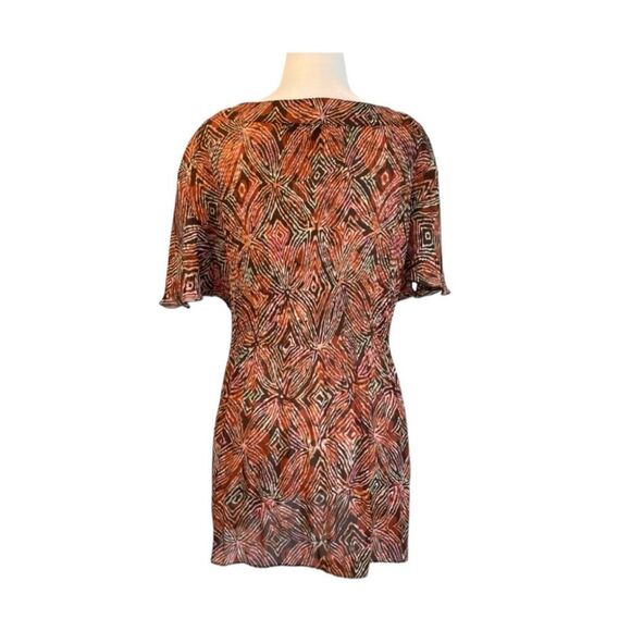 Serenade New York Floral Pleated Rust Tropical Print Short Sleeve Button Down 2X - Picture 3 of 6